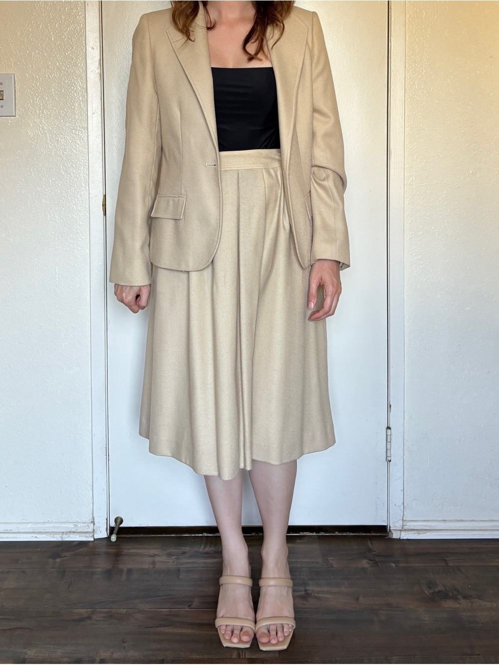 Vintage Givenchy Cream Midi Pleated Skirt Suit